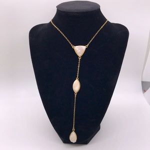 Selenite 3 healing crystal stones necklace  gold tone oval teardrop